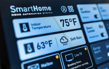 Digital tablet interface displaying a modern smart home automation system and represents the sophistication of smart home technology, combining convenience, safety, and energy efficiency in one unified system.